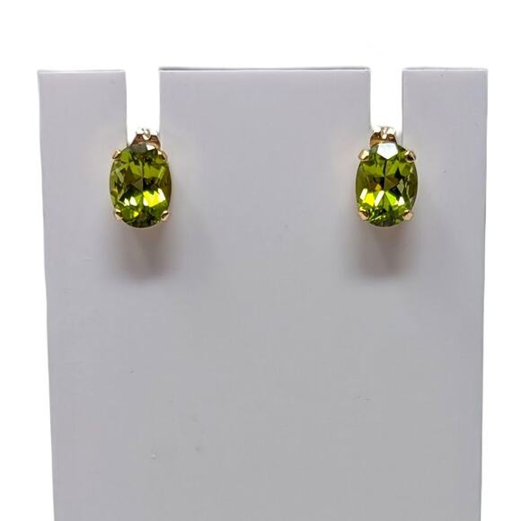 Mexico 14K Yellow Gold Peridot Stud Earrings – Oval Cut Gemstones, 1.27g - Picture 2 of 6